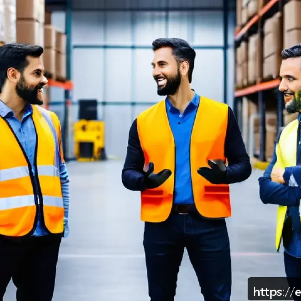 물류정보관리사로서의 팀워크 관리 사례 - A dynamic logistics team in a modern warehouse environment, engaging in a daily stand-up meeting aro...
