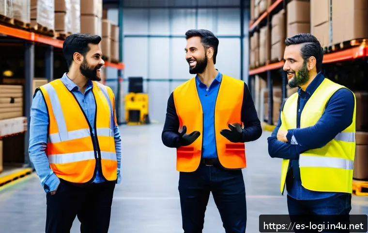물류정보관리사로서의 팀워크 관리 사례 - A dynamic logistics team in a modern warehouse environment, engaging in a daily stand-up meeting aro...