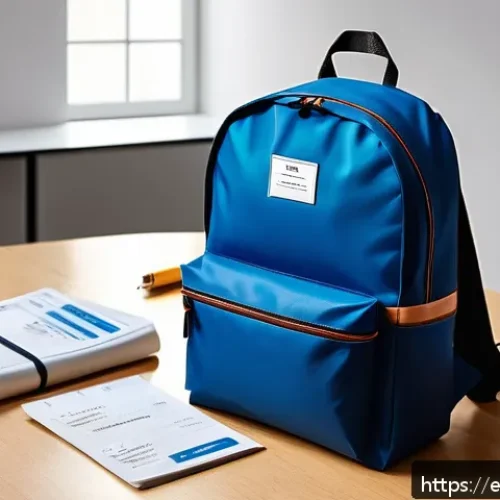 물류정보관리사 시험일에 반드시 가져가야 할 물품 - A neatly organized, lightweight backpack designed for exam day, featuring multiple compartments clea...