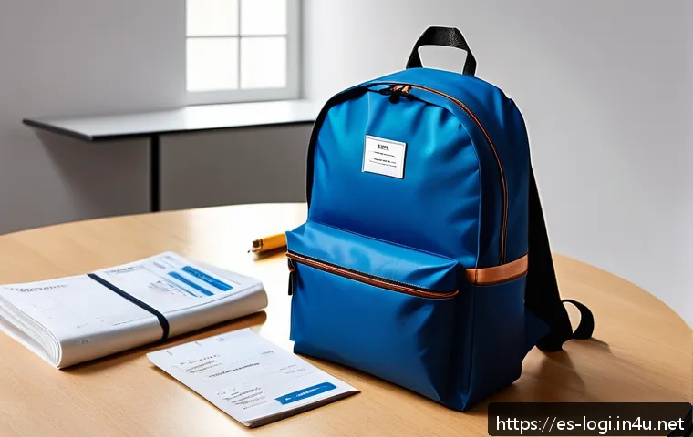물류정보관리사 시험일에 반드시 가져가야 할 물품 - A neatly organized, lightweight backpack designed for exam day, featuring multiple compartments clea...